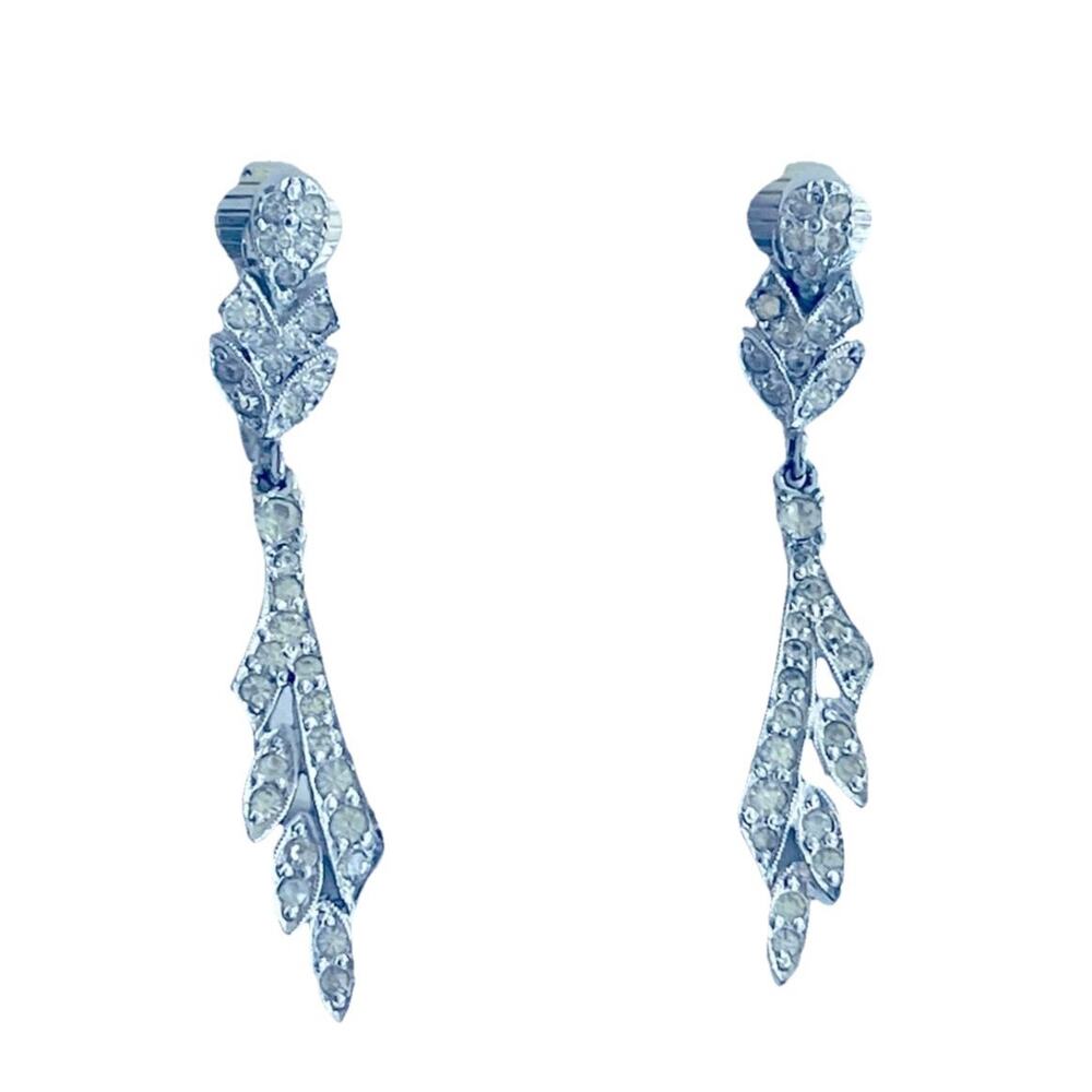 Earrings Vtg POLCINI Rhinestone Dangle Ledo Clip-on Bride Wedding Special Occasi